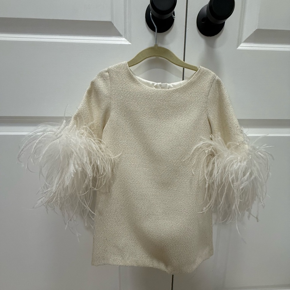 Charabia Girl Dress with Feathered Sleeves